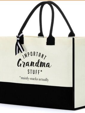 Important Grandma Stuff Canvas Tote Bag - Black & Cream